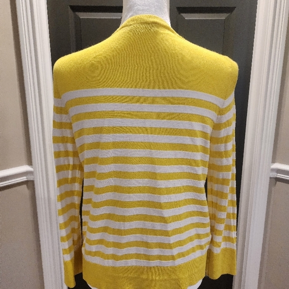 Yellow and White Striped Cardigan Sweater - Picture 2 of 3